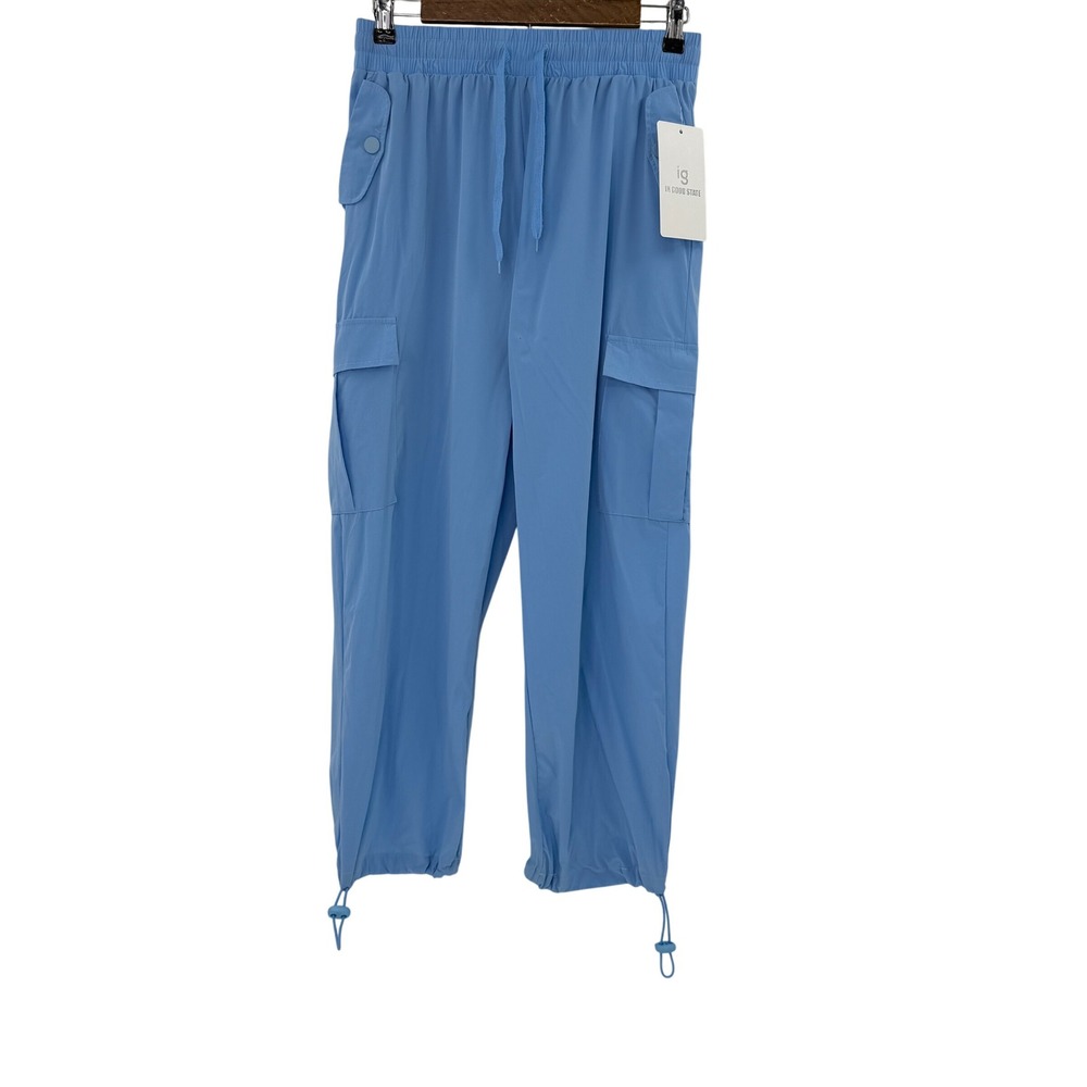 In Good State Blue Cargo Pants Womens Medium Drawstring Cropped Casual‎